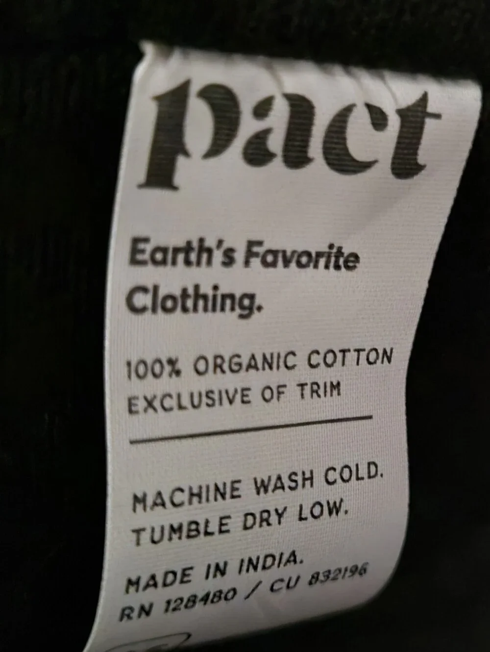 Pact 100% Organic Cotton Black Canvas Beach‎ Bag Everyday Tote Heavyweight